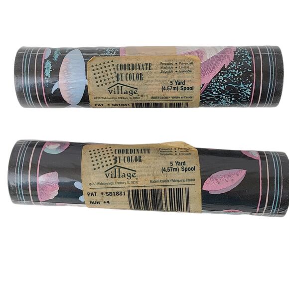 Village fish and shells NIP border print, 2 rolls, pink, turq - Picture 1 of 4